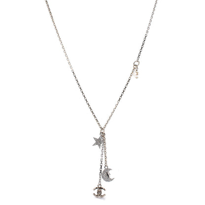 Chanel Crystal Pearl CC Moon Star Drop Necklace Gold 1 of 5