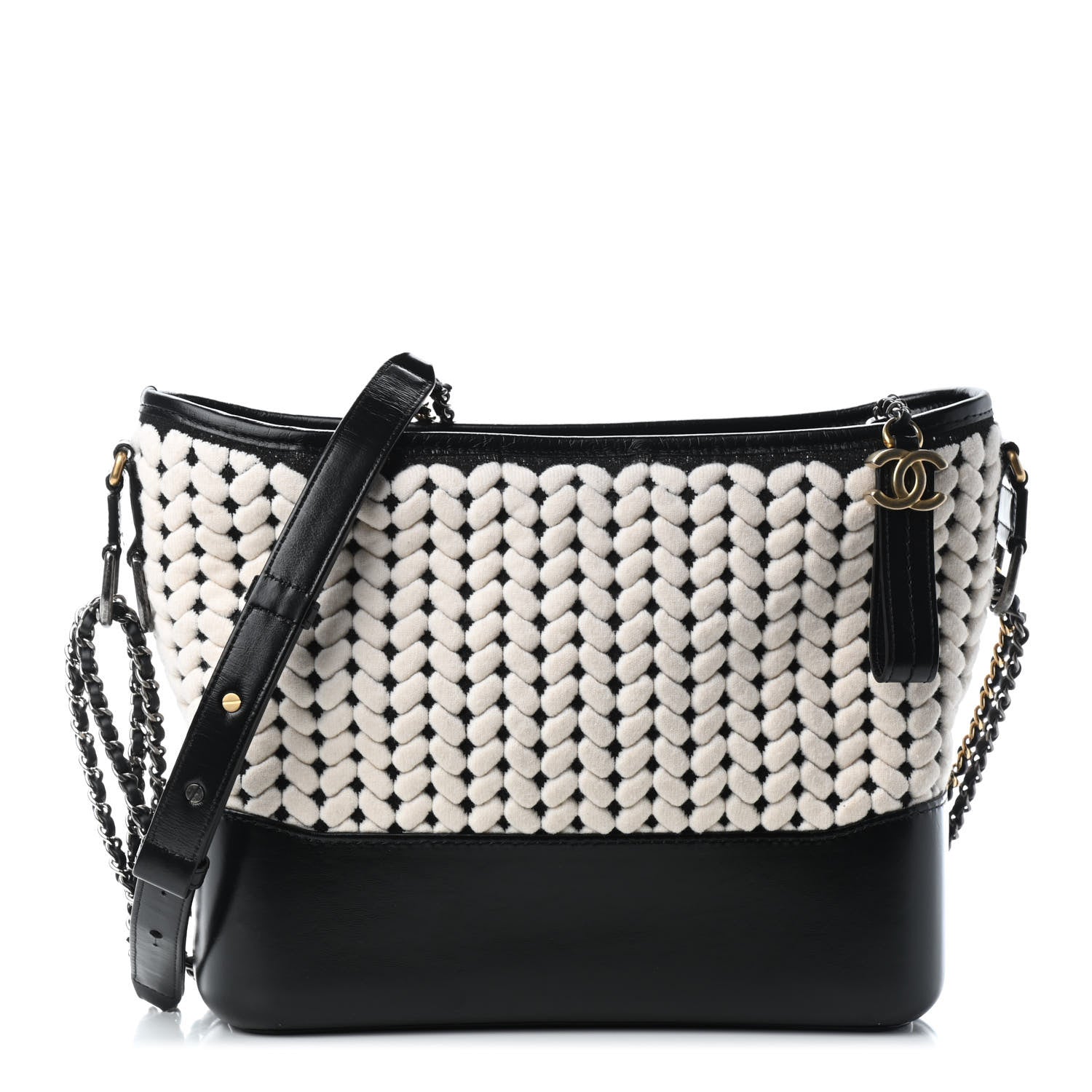 Chanel Wool Calfskin Medium Gabrielle Hobo Black White 1 of 9