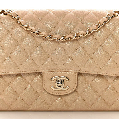 Chanel Iridescent Caviar Quilted Medium Double Flap Beige 8 of 11
