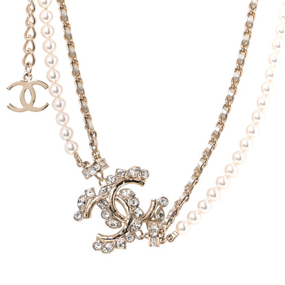 Chanel Metallic Lambskin Pearl Crystal CC Choker Necklace Gold Light Grey 1 of 5