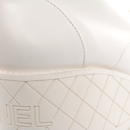 Chanel Lambskin Quilted Lace Up Wedge Combat Boots 37.5 White 13 of 18