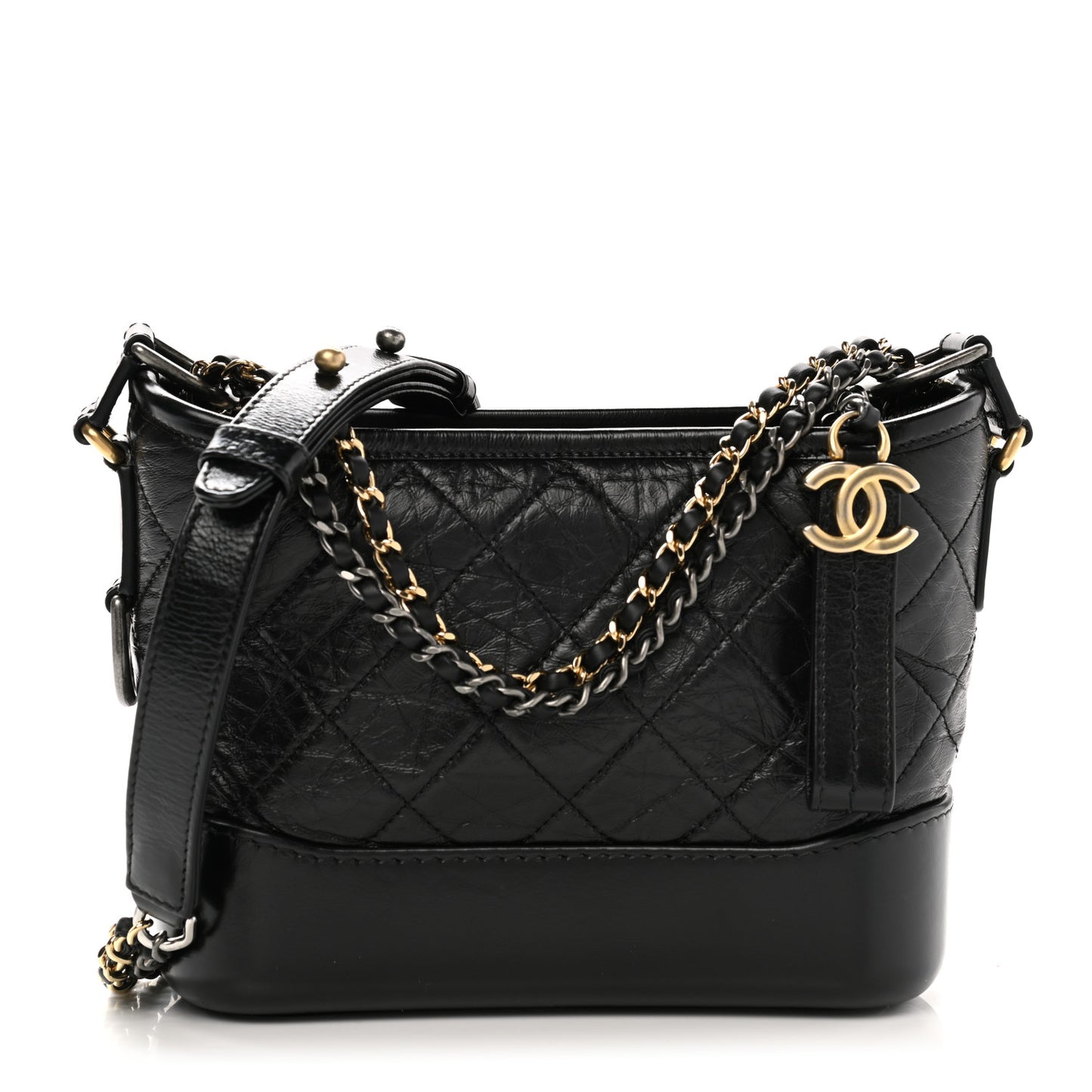 Aged Calfskin Quilted Small Gabrielle Hobo Black