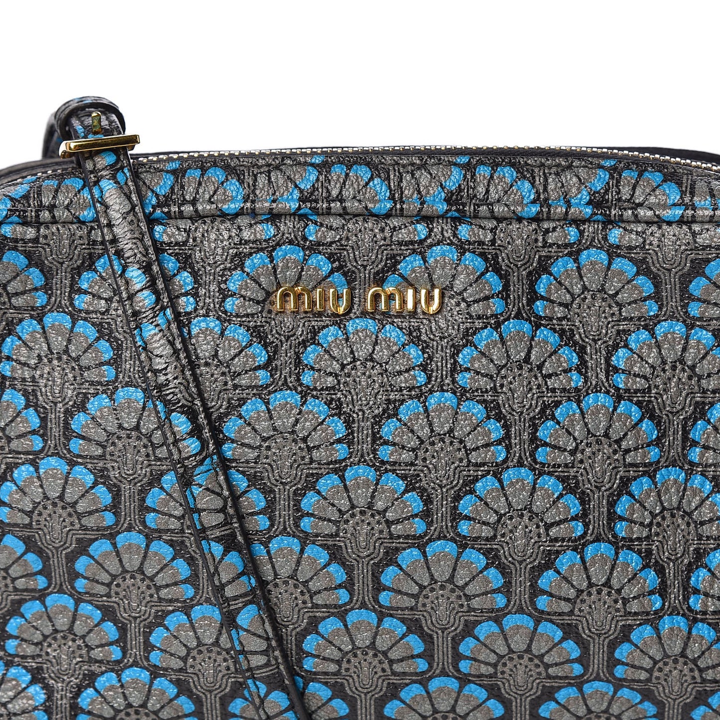 Goatskin Madras Dis Peacock Print Double Zip Crossbody Bag Asfalto