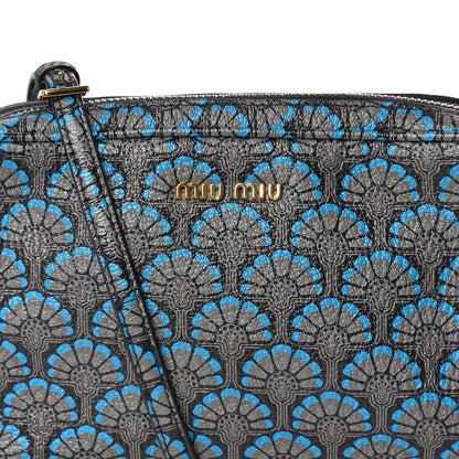 Miu Miu Goatskin Madras Dis Peacock Print Double Zip Crossbody Bag Asfalto 9 of 9