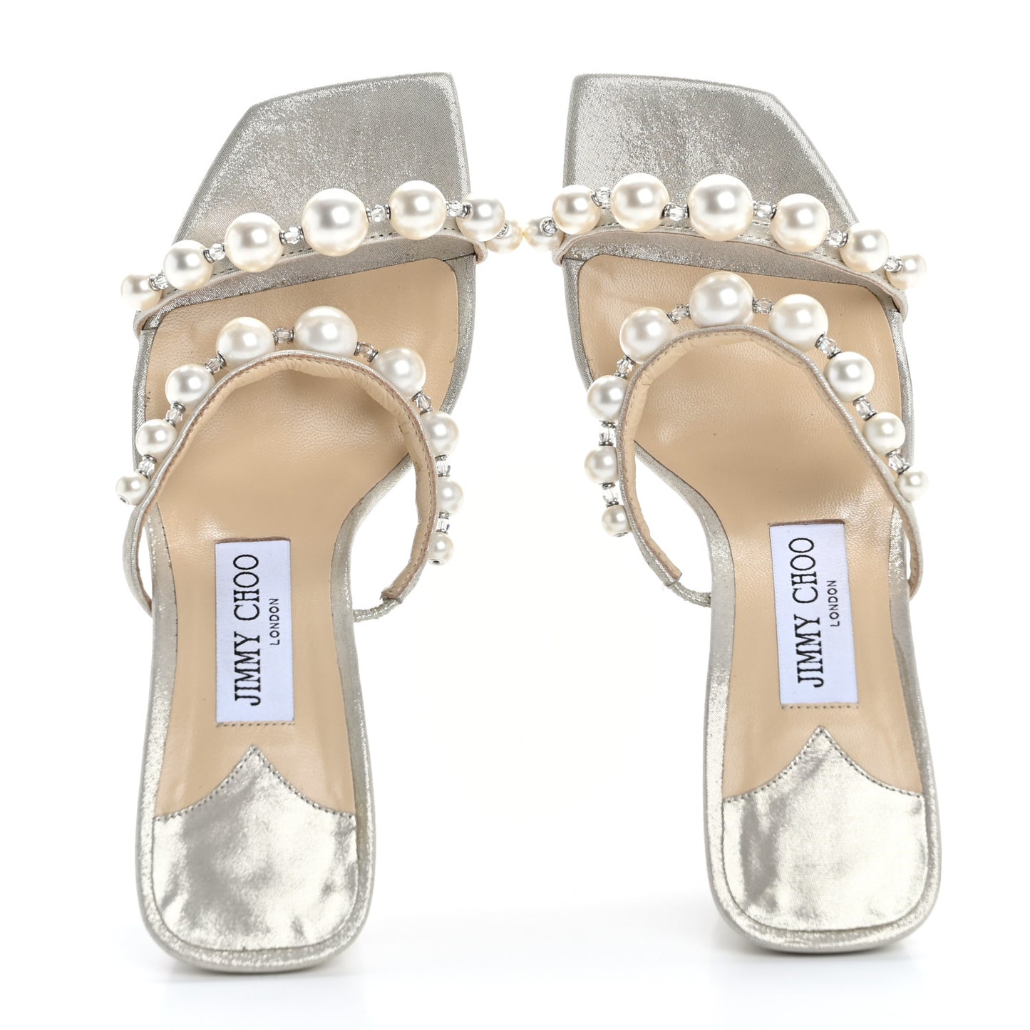 Shimmer Suede Pearl Embellished Amara 85 Mule Sandals 37 Champagne White