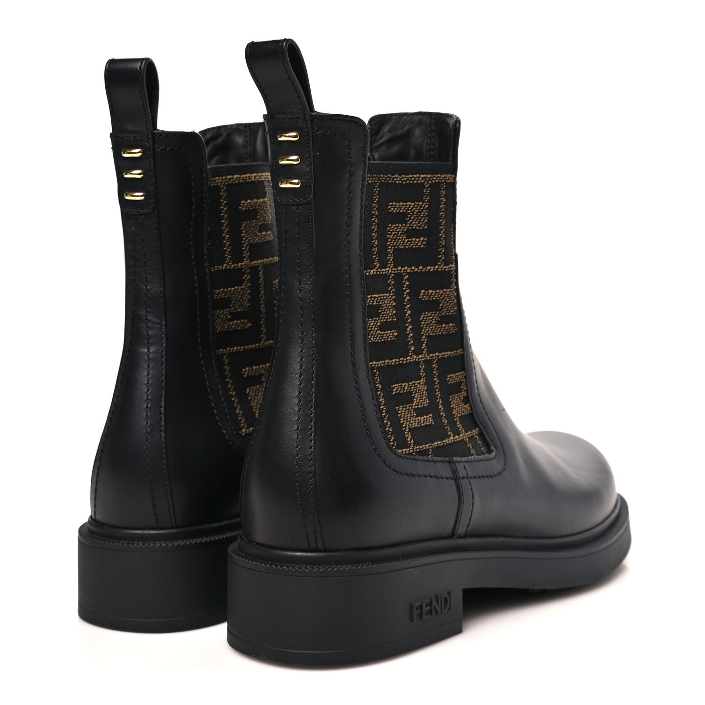 Vitello Fabric Jacquard FF Filo Chelsea Boots 38 Black Tobacco