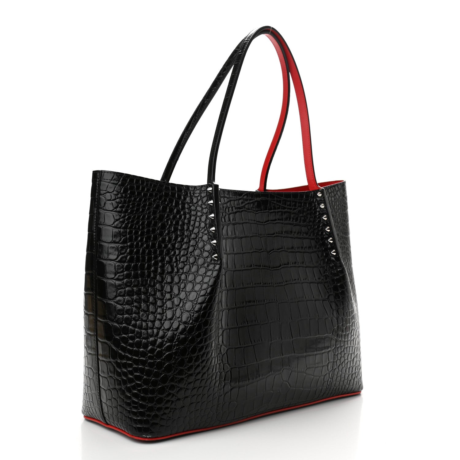 Christian Louboutin Calfskin Crocodile Embossed Spikes Large Cabarock Black 3 of 12