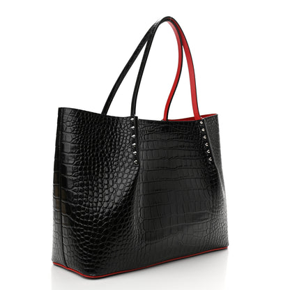 Christian Louboutin Calfskin Crocodile Embossed Spikes Large Cabarock Black 3 of 12