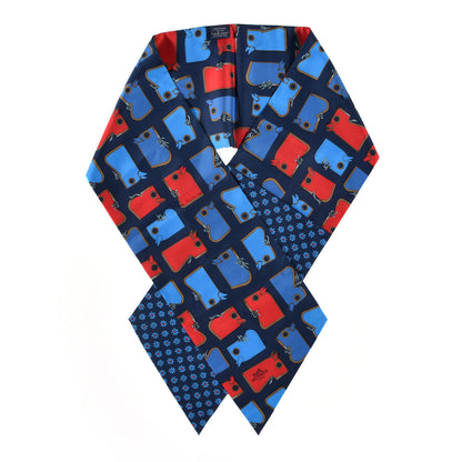 Hermes Silk Camails Fleuri Maxi Twilly Cut Marine Rouge Cobalt 1 of 3
