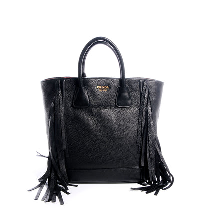 Prada Cervo Deerskin Fringe Tote Black 1 of 10