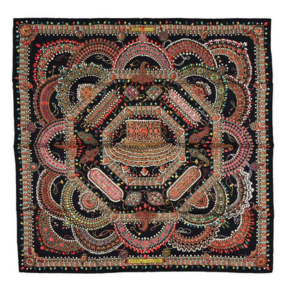 Hermes Silk Parures Des Maharajas Scarf 90 Black Jaune Corail 1 of 3