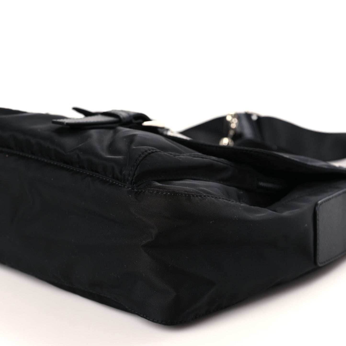 Re-Nylon Vela Saffiano Pocket Single Buckle Messenger Shoulder Bag Black
