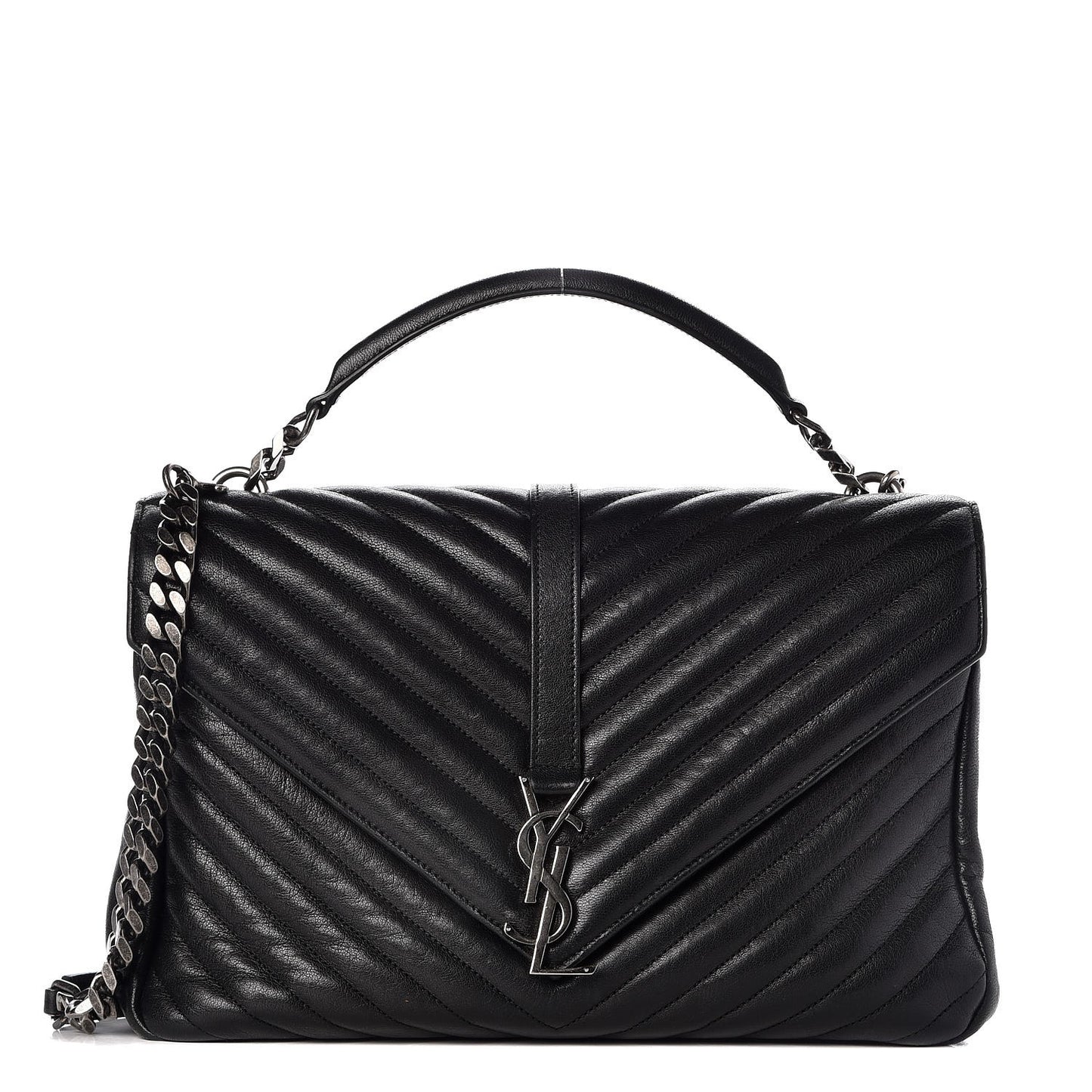 Sheepskin Matelasse Chevron Monogram Large College Satchel Black