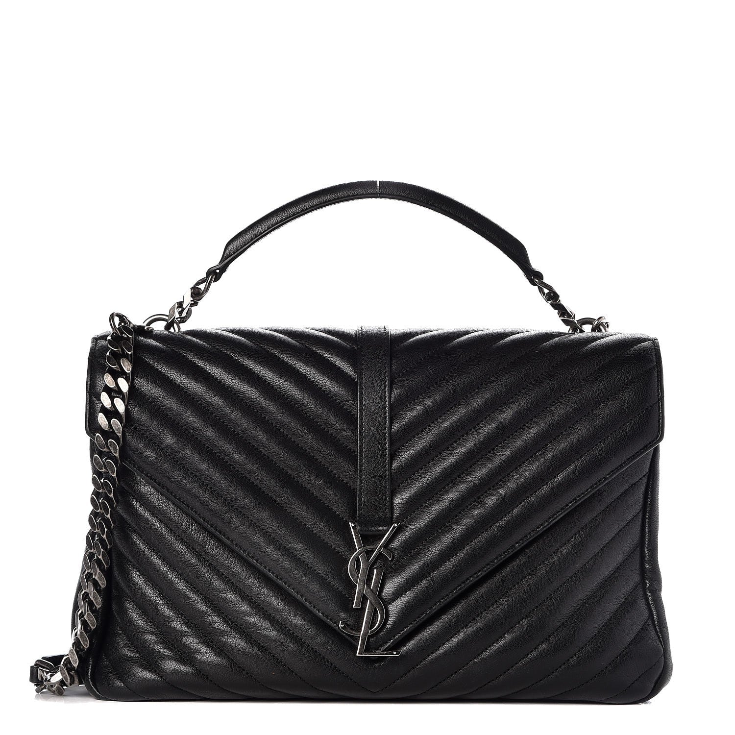 Saint Laurent Sheepskin Matelasse Chevron Monogram Large College Satchel Black 1 of 8