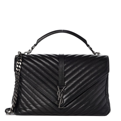 Saint Laurent Sheepskin Matelasse Chevron Monogram Large College Satchel Black 1 of 8