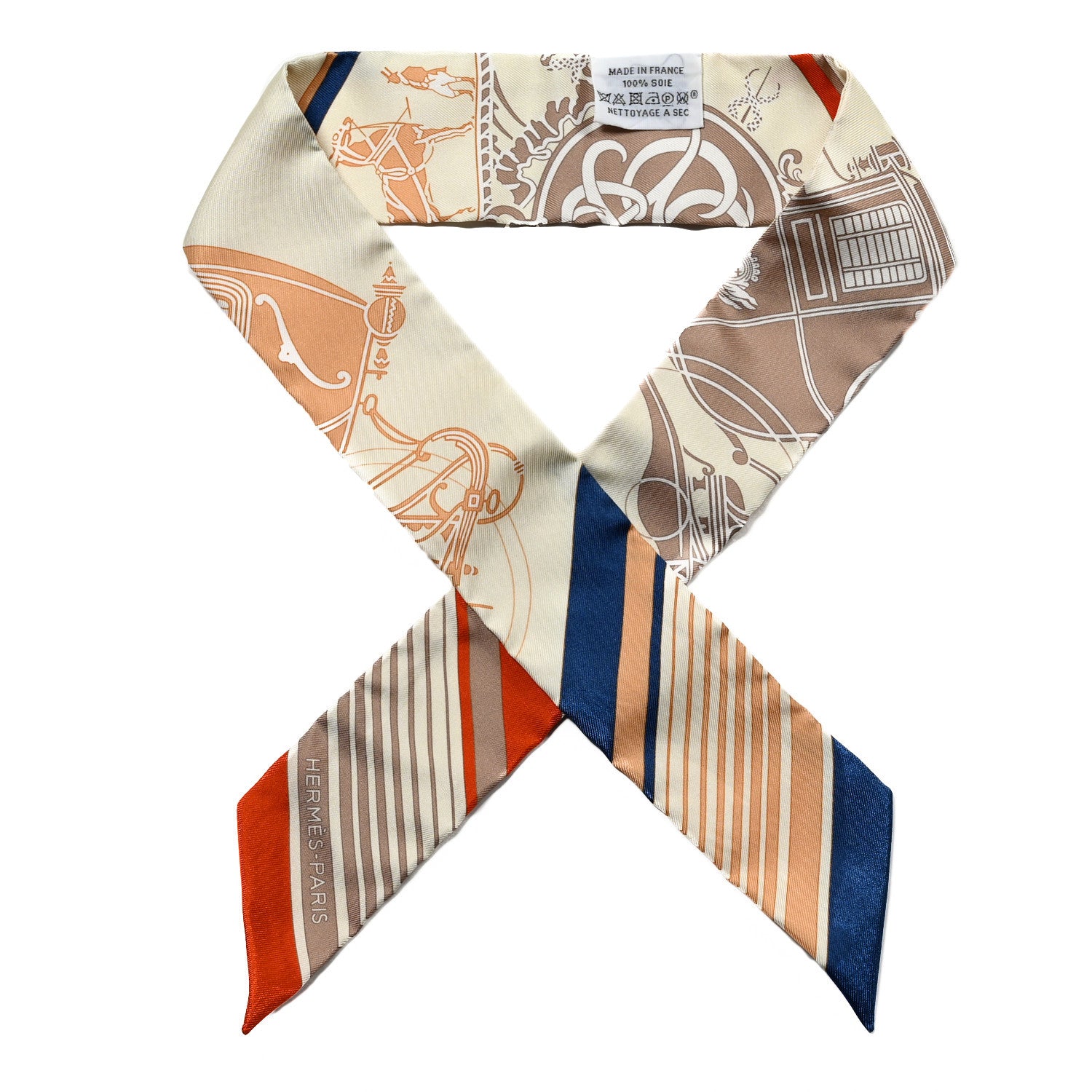 Hermes Silk Ex-Libris Twilly Creme Orange Beige 1 of 4