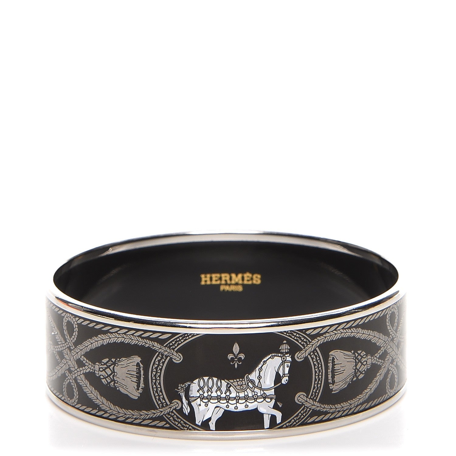 Hermes Enamel Printed Wide Grand Apparat Bracelet 65 Black 1 of 5