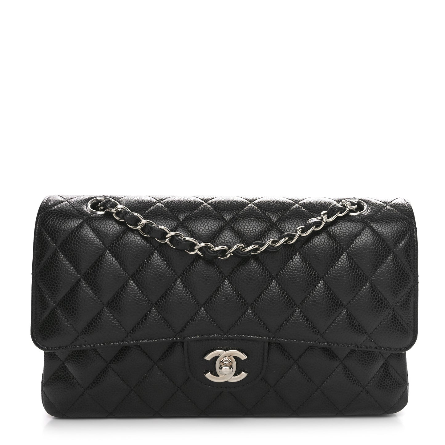 Caviar Quilted Medium Double Flap Black