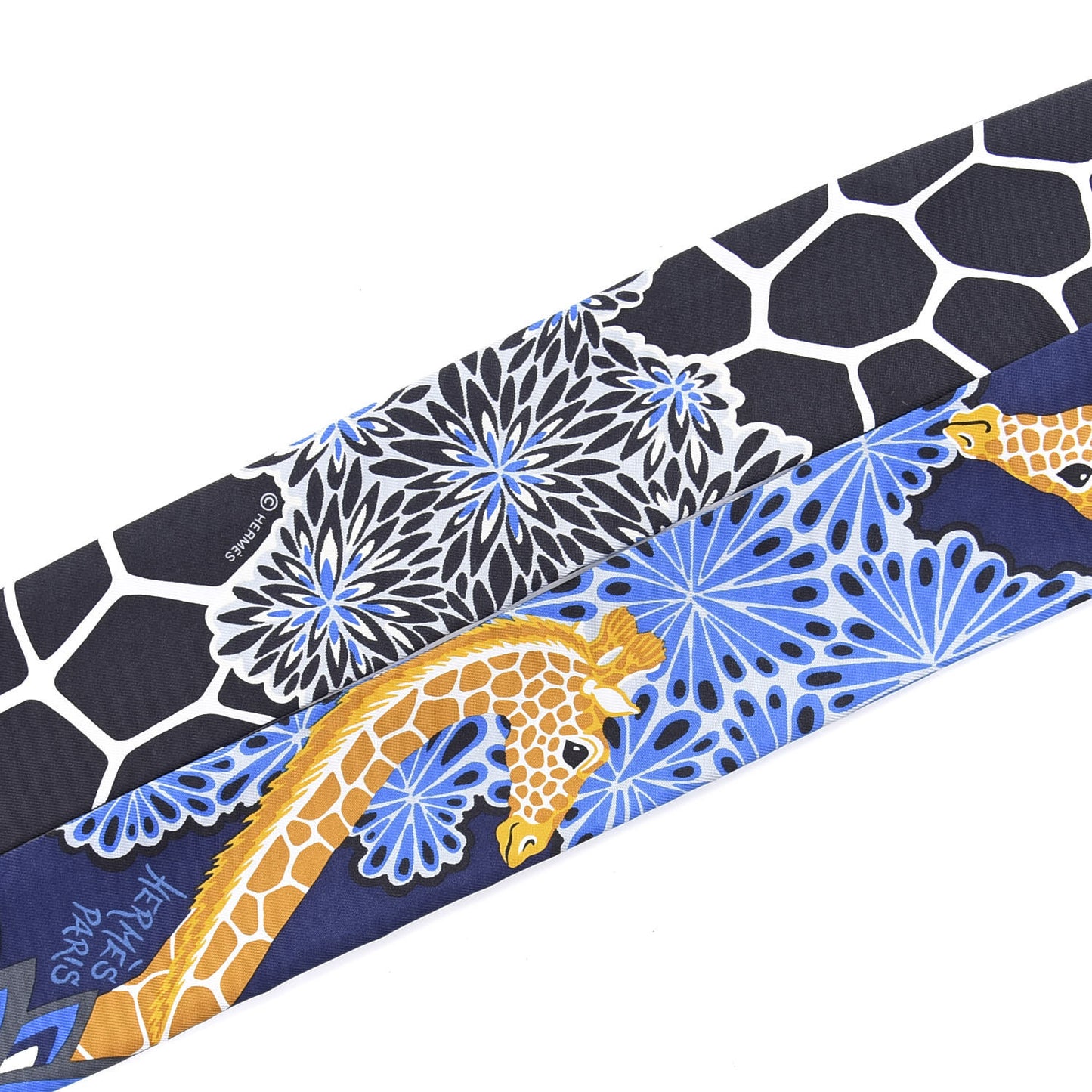 Silk The Three Graces Twilly Bleu Nuit Gold Black