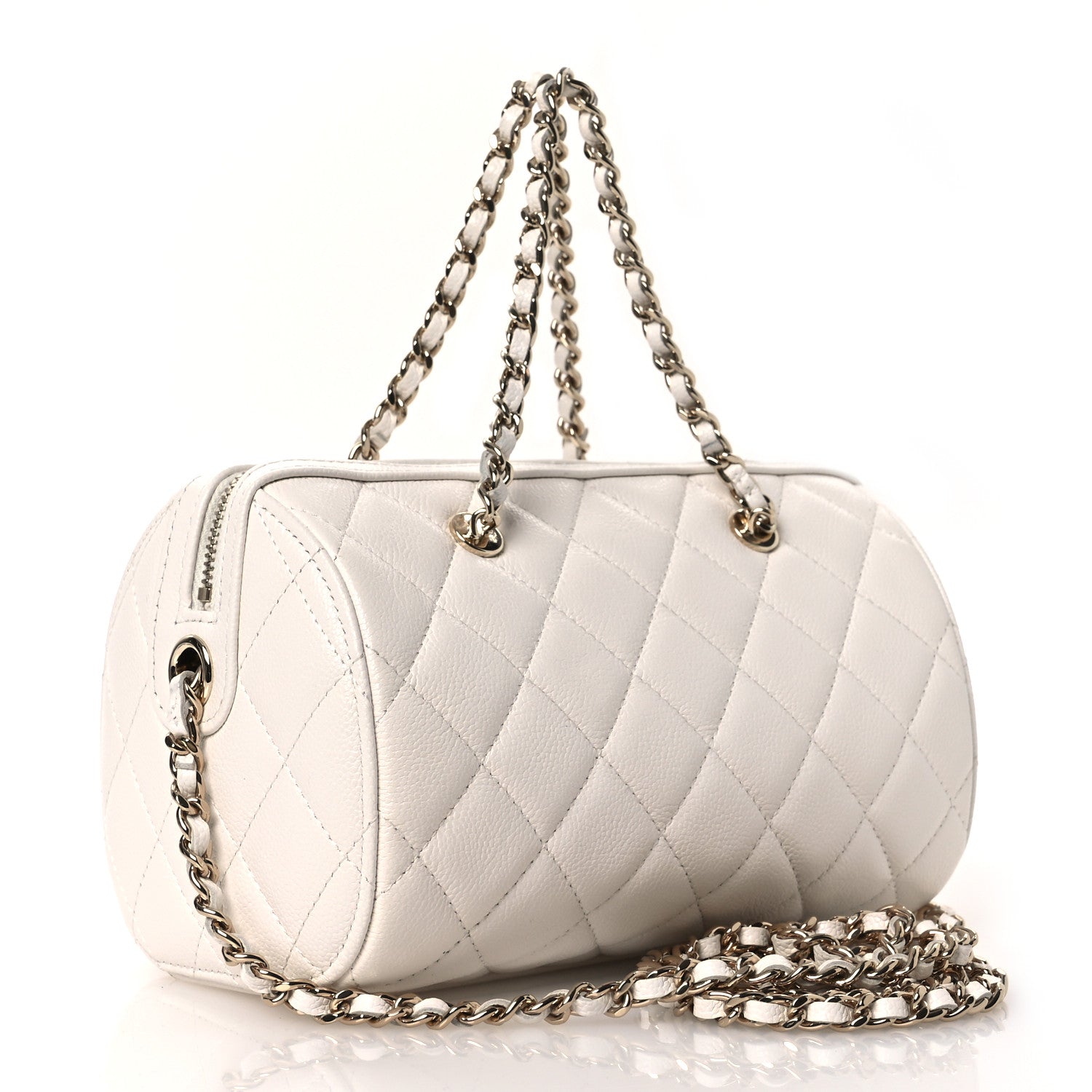Chanel Caviar Quilted Barrel Clutch With Chain White 3 of 11
