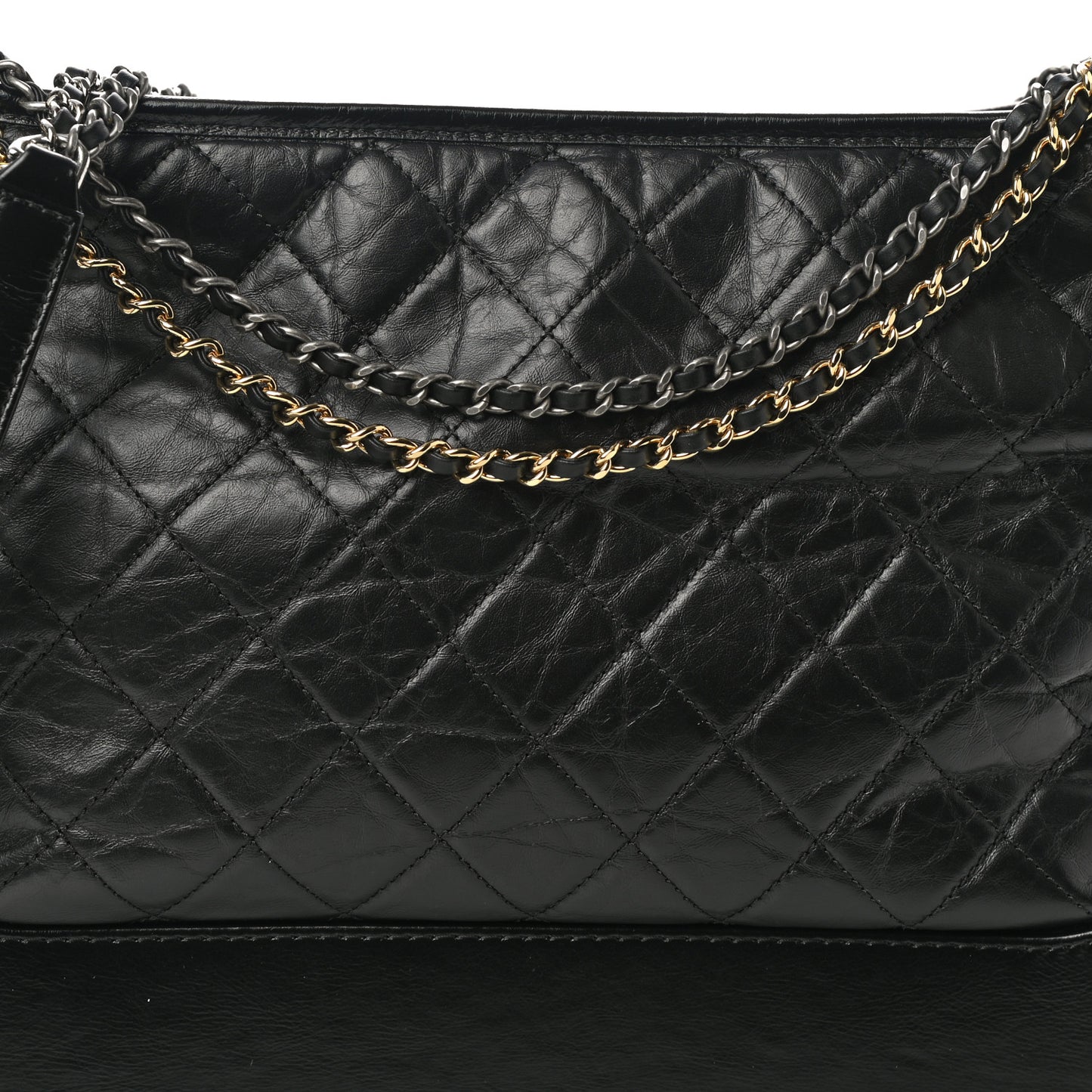 Aged Calfskin Quilted Large Gabrielle Hobo Black