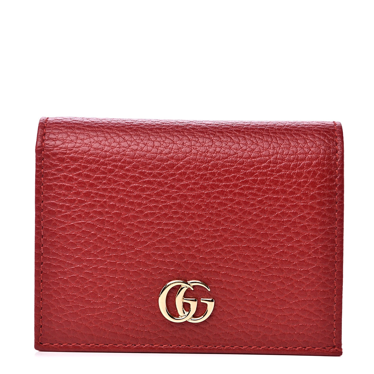 Gucci Pebbled Calfskin GG Marmont Card Case Hibiscus Red 1 of 7