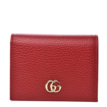 Gucci Pebbled Calfskin GG Marmont Card Case Hibiscus Red 1 of 7