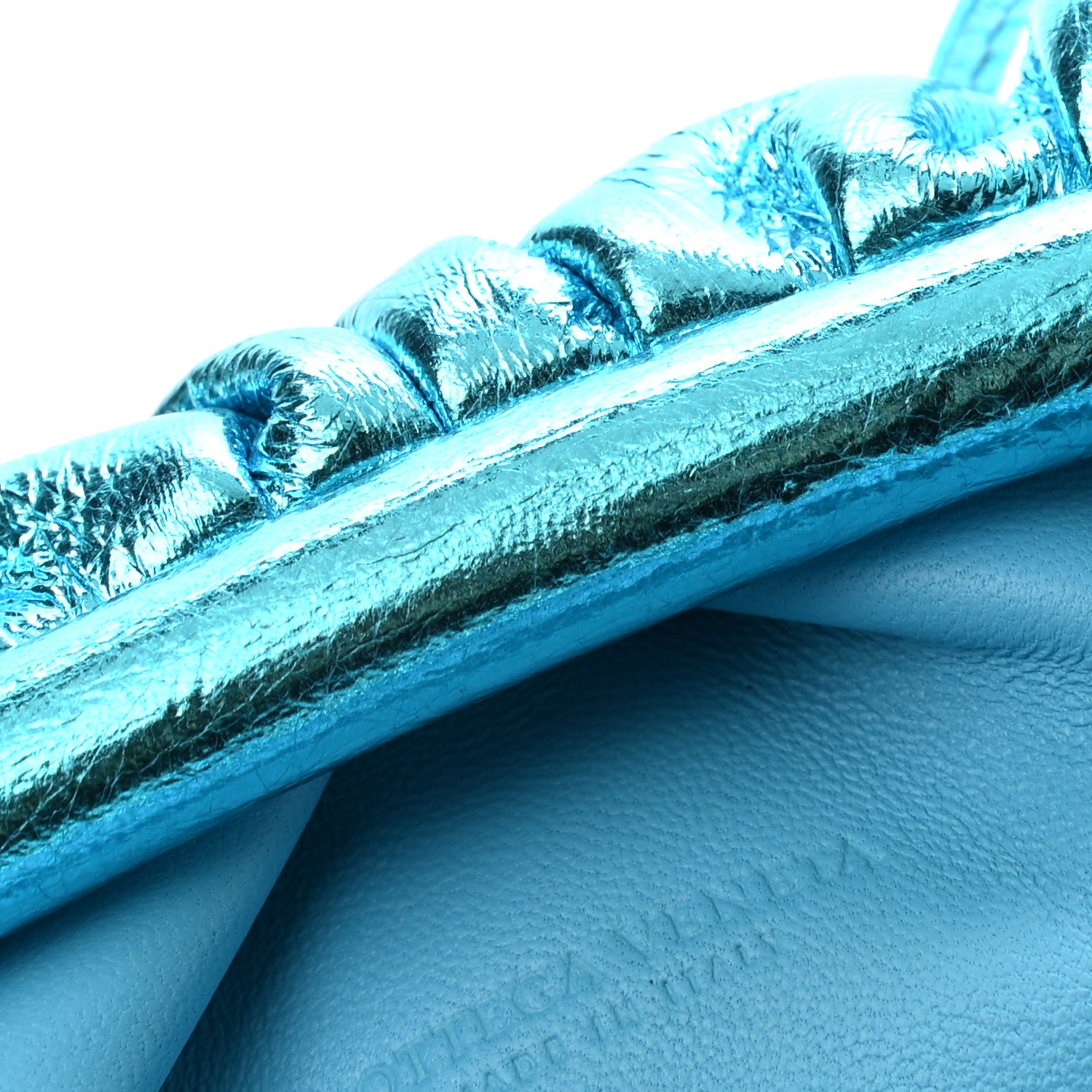 Bottega Veneta Metallic Crushed Calfskin The Mini Pouch Sky Blue 11 of 11