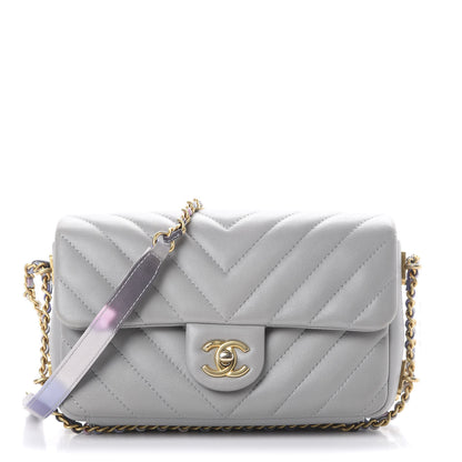 Chanel Lambskin Chevron Quilted Chain Around Mini Rectangular Flap Grey 1 of 10