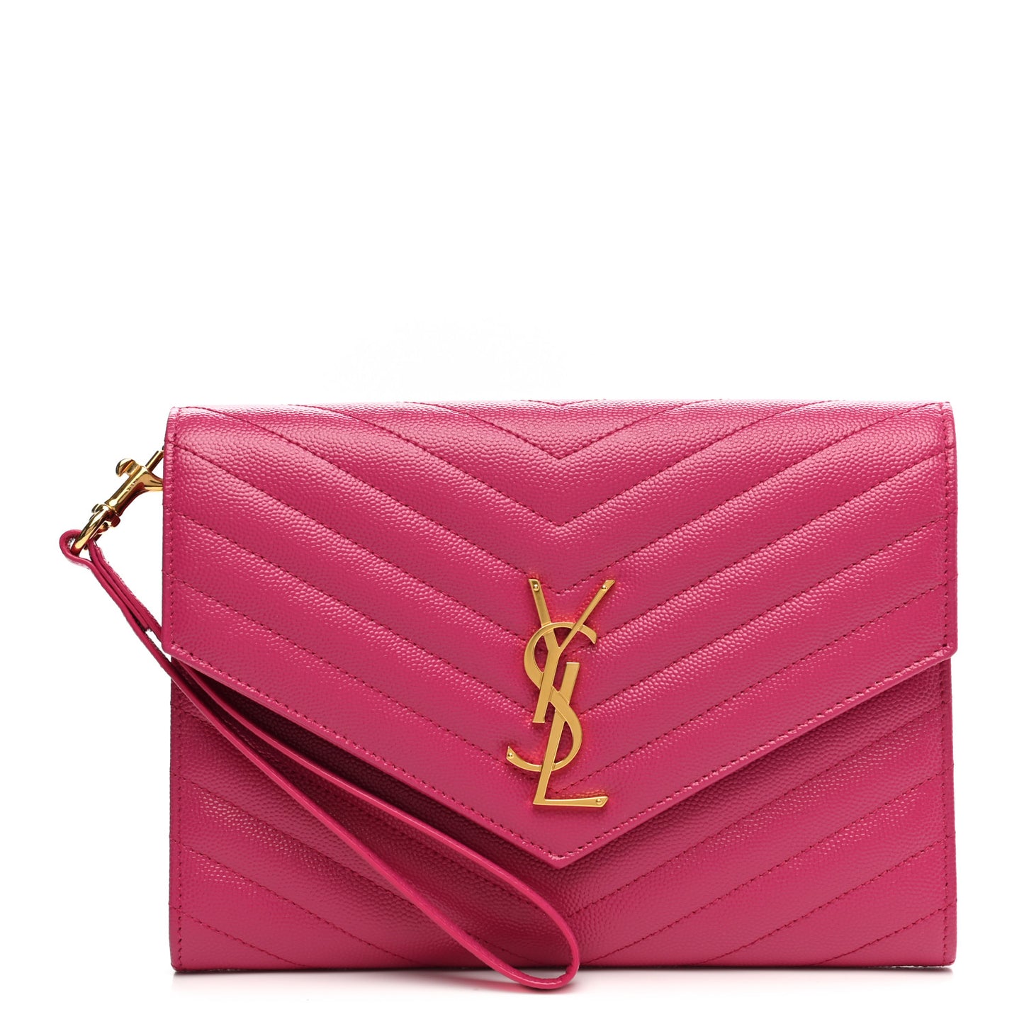 Grain De Poudre Matelasse Chevron Monogram Envelope Clutch Fuchsia