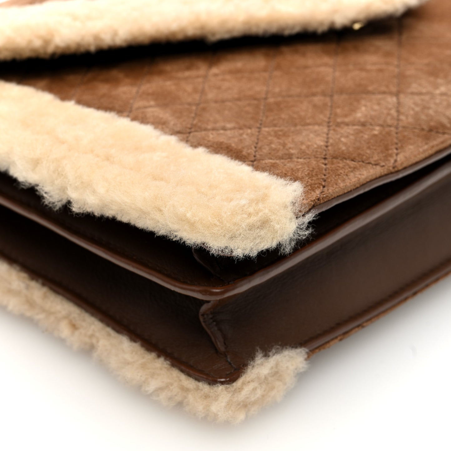 Nubuck Shearling Quilted Medium Gaby Satchel Natural Tan