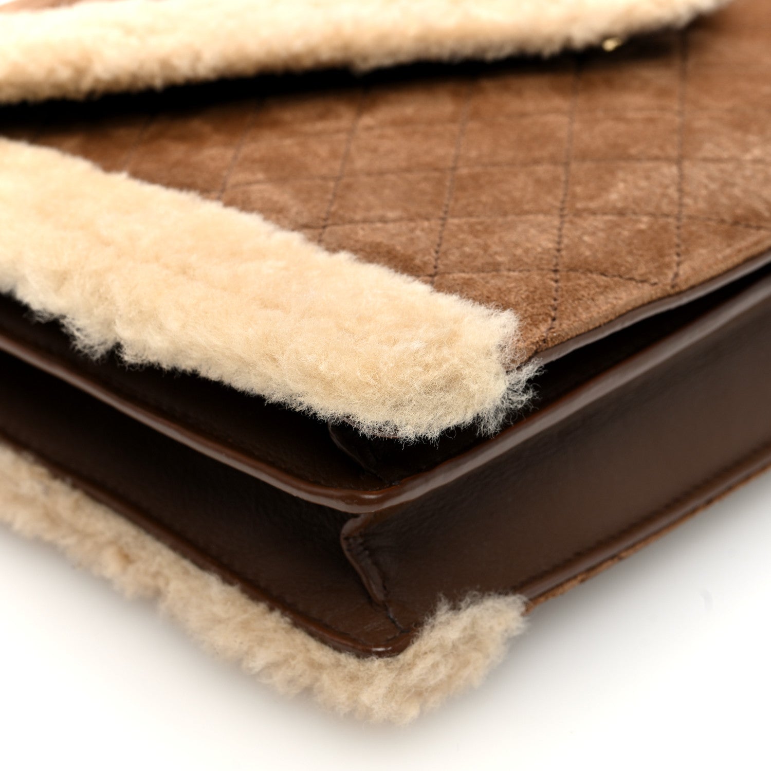 Saint Laurent Nubuck Shearling Quilted Medium Gaby Satchel Natural Tan 9 of 10