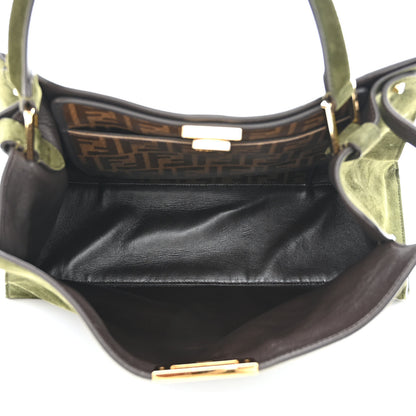 Fendi Camoscio Glazed Fabric FF 1974 Large Peekaboo X-Lite Amazzonia Mogano Panna 5 of 10