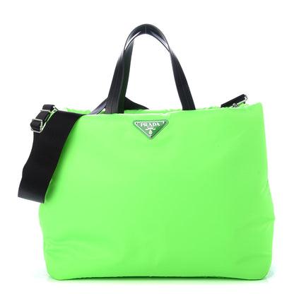 Prada Tessuto Nylon Soft Padded Medium Shopping Tote Verde Fluo 1 of 9