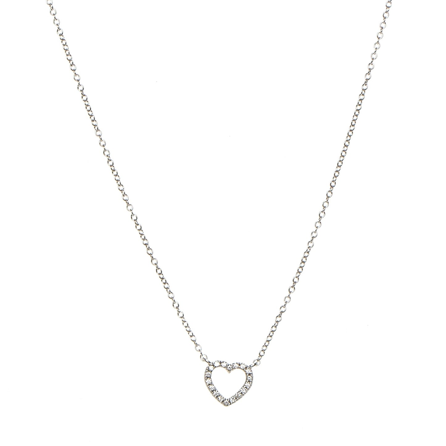18K White Gold Diamond Metro Heart Pendant Necklace