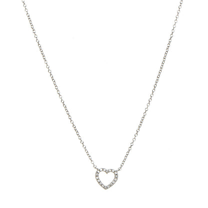 Tiffany 18K White Gold Diamond Metro Heart Pendant Necklace 1 of 6