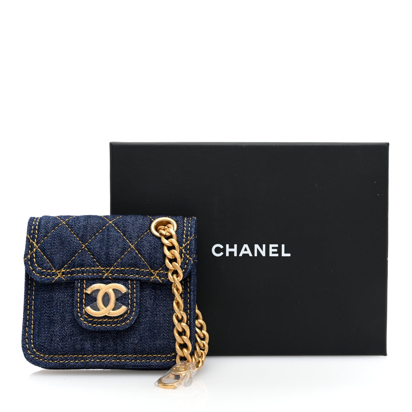 Denim Quilted Double You Flap Bag Charm Blue