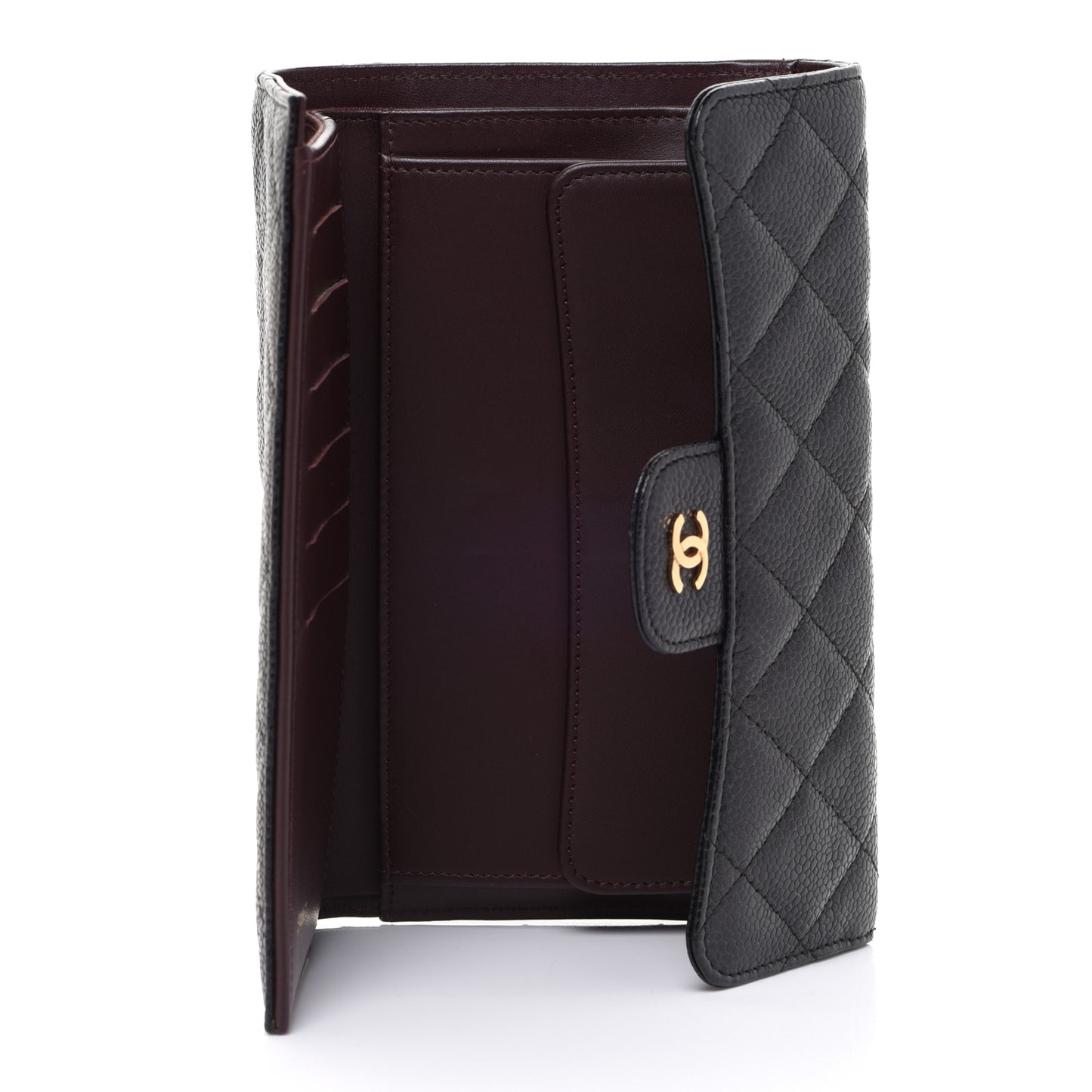 Caviar Quilted Large Flap Wallet Black