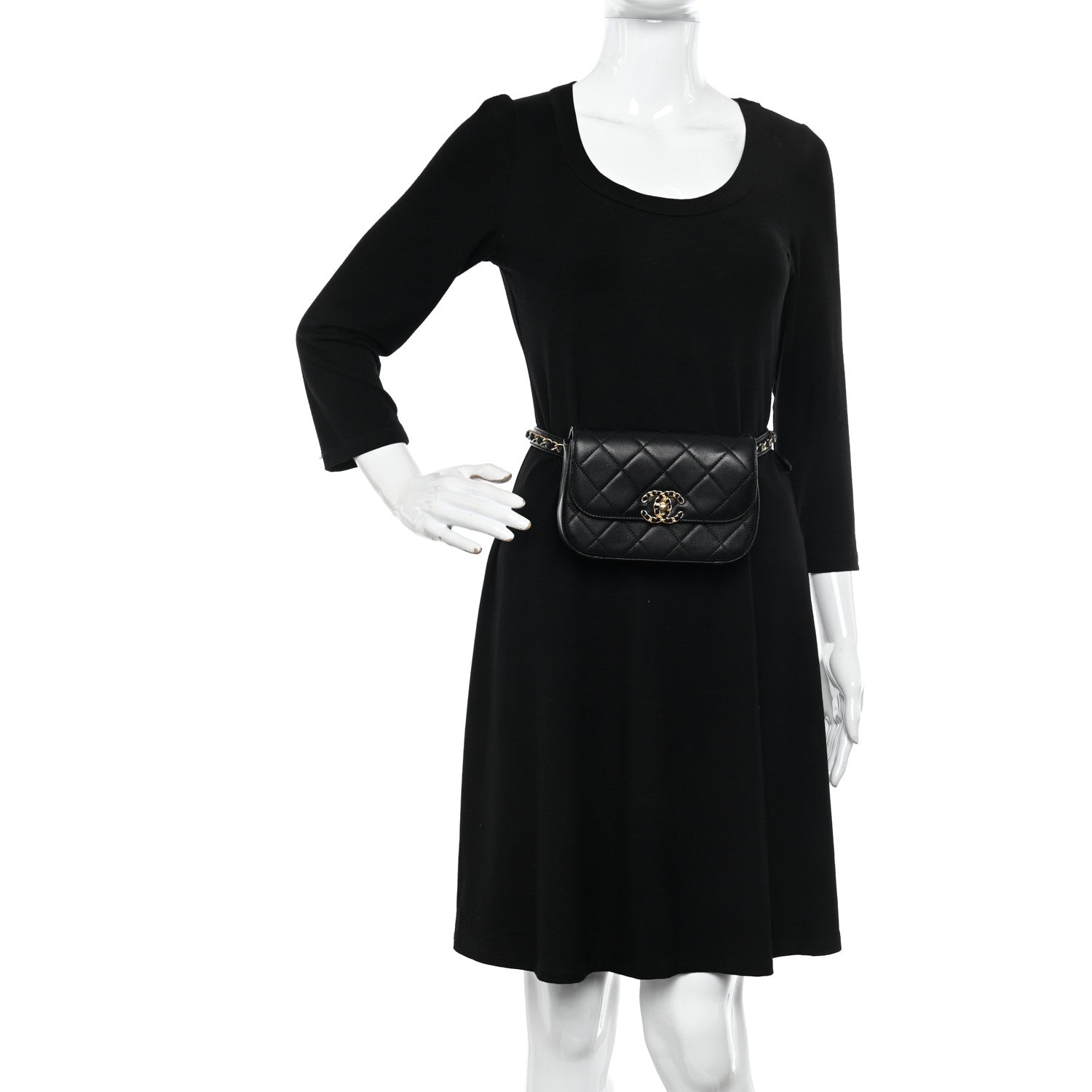 Chanel Lambskin Quilted Chain Infinity Waist Belt Bag Black 2 of 10