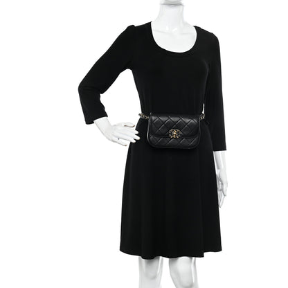 Chanel Lambskin Quilted Chain Infinity Waist Belt Bag Black 2 of 10