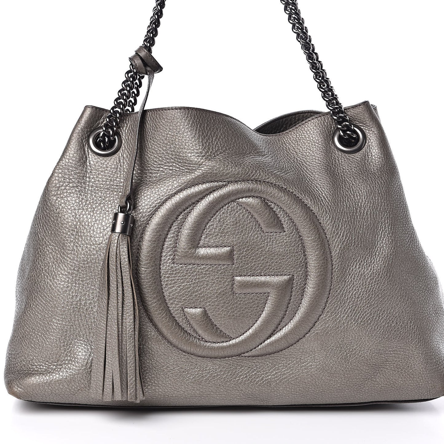 Metallic Pebbled Calfskin Medium Soho Chain Shoulder Bag Sasso