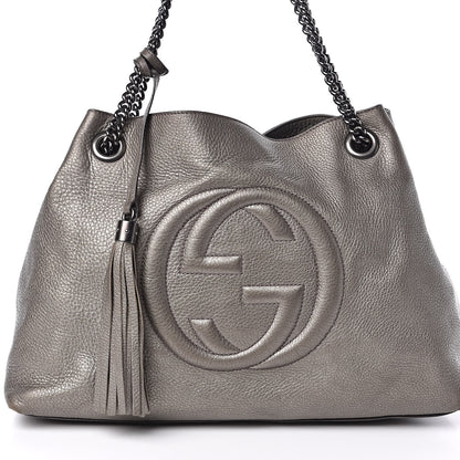 Gucci Metallic Pebbled Calfskin Medium Soho Chain Shoulder Bag Sasso 15 of 16