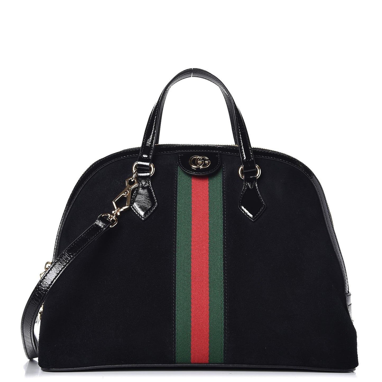 Suede Patent GG Web Medium Ophidia Top Handle Dome Bag Black