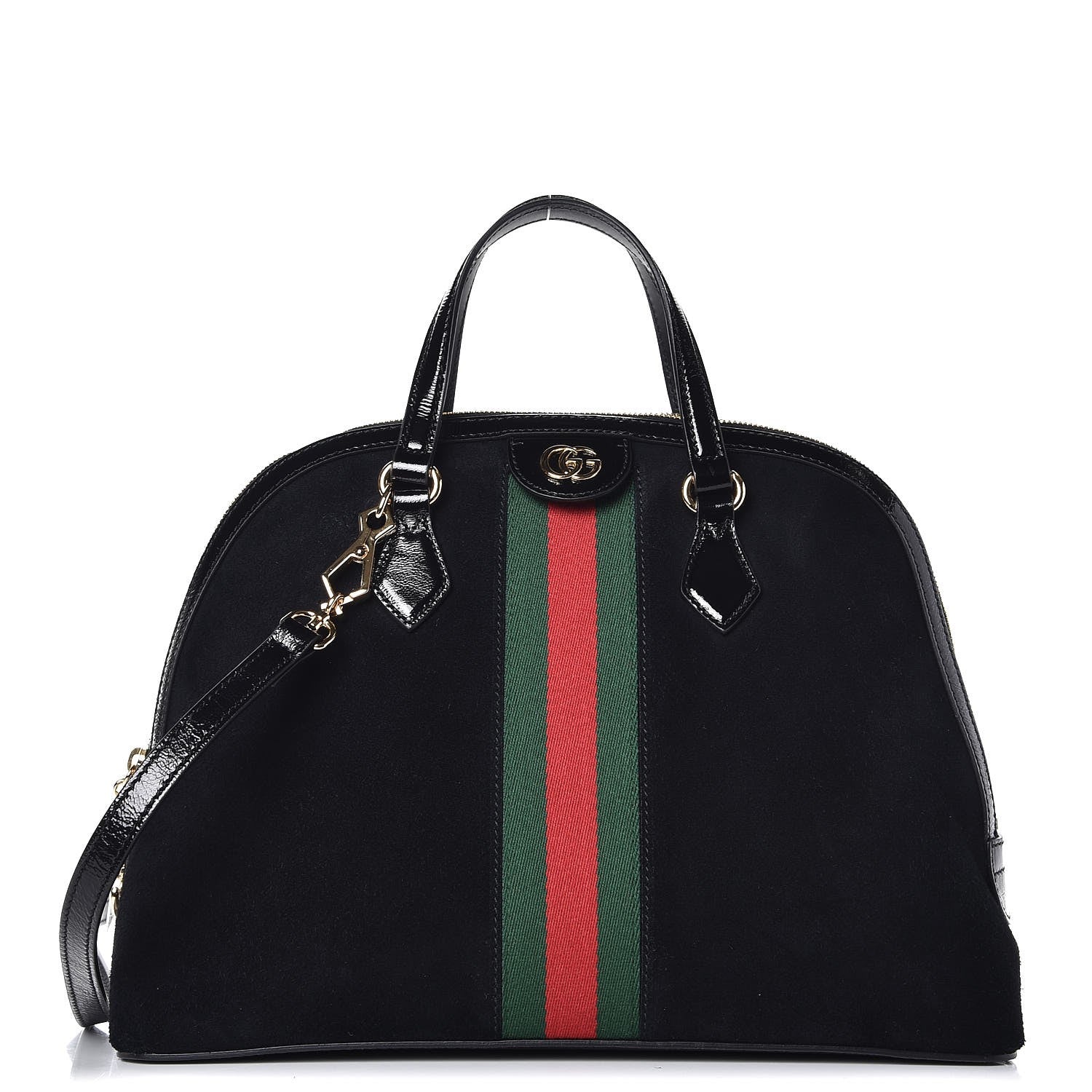 Gucci Suede Patent GG Web Medium Ophidia Top Handle Dome Bag Black 1 of 7