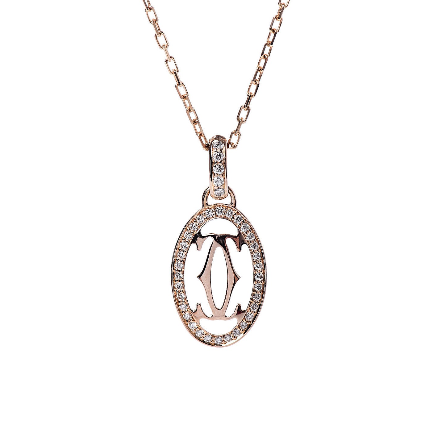 18K Pink Gold Diamond Logo Paved Pendant Necklace