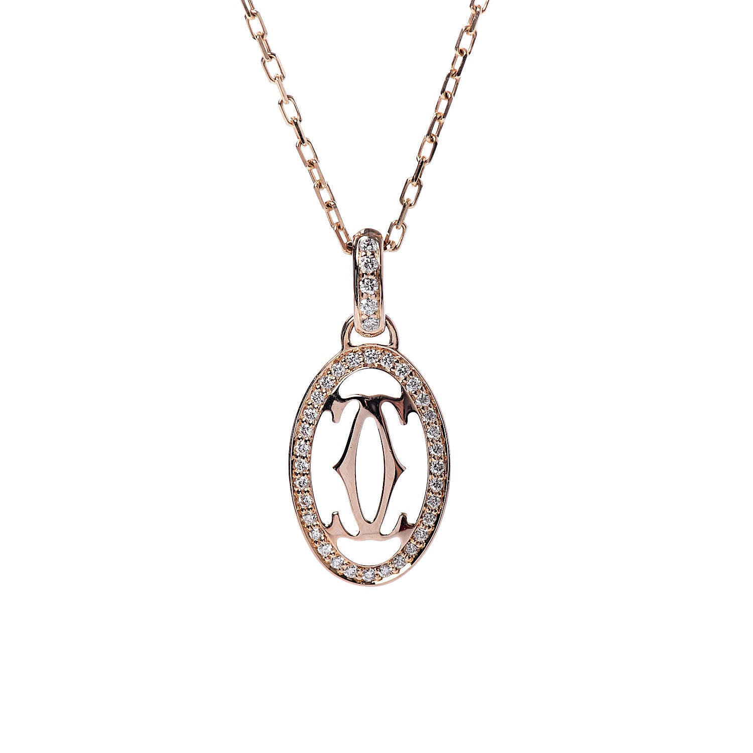 Cartier 18K Pink Gold Diamond Logo Paved Pendant Necklace 4 of 6
