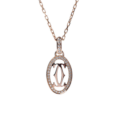 Cartier 18K Pink Gold Diamond Logo Paved Pendant Necklace 4 of 6