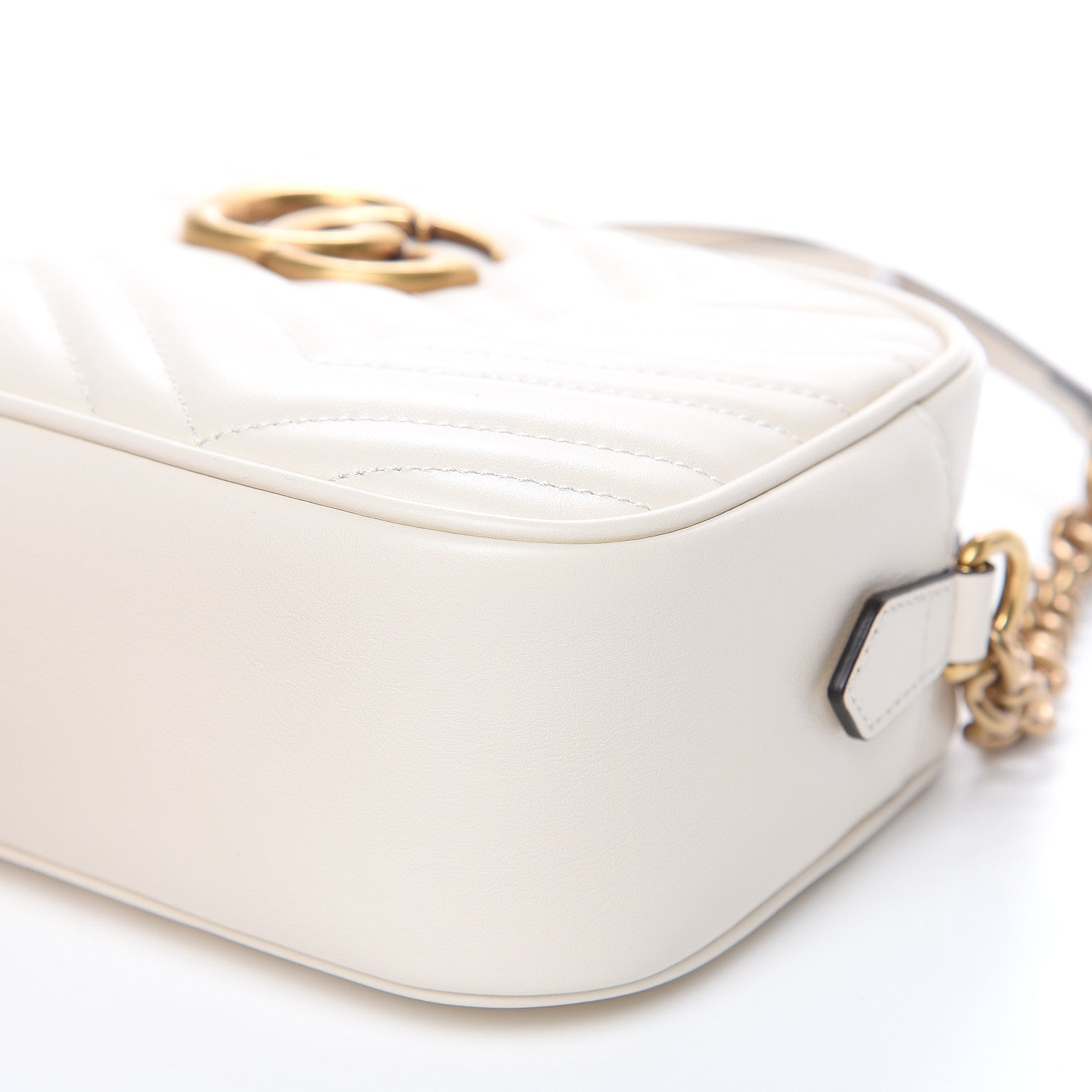 Gucci Calfskin Matelasse Small GG Marmont Chain Shoulder Bag White 9 of 10