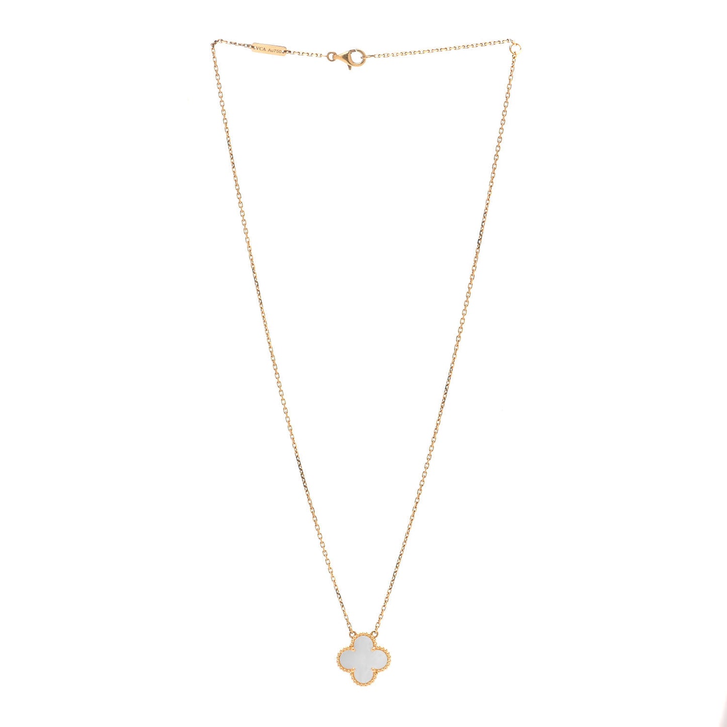 18K Yellow Gold Mother of Pearl Vintage Alhambra Pendant Necklace