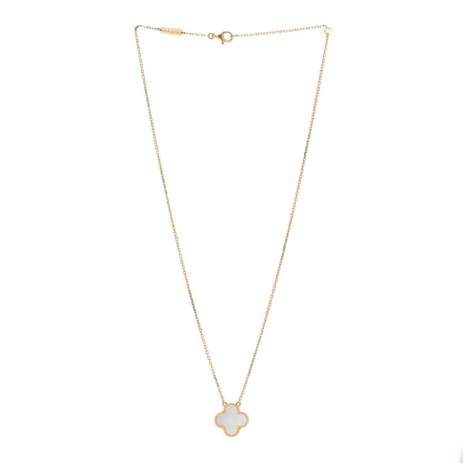 Van Cleef & Arpels 18K Yellow Gold Mother of Pearl Vintage Alhambra Pendant Necklace 2 of 5